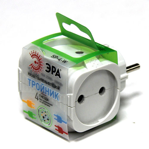 Тройник ЭРА 4гн., SP-4-W без заземл., 16А квадрат (белый)