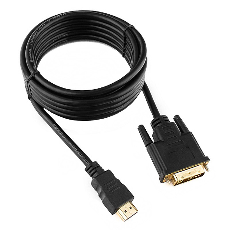 Кабель HDMI - DVI-D Cablexpert 1,8м (single link, черный, позол.разъемы, экран,) - фото 2 - id-p146002576