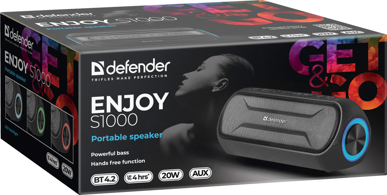 Портативная колонка Defender Enjoy S1000 Черная (20W, BT 4.2, FM, AUX, 2000mAh) 65688 - фото 1 - id-p128598984