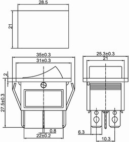 Переключатель клавишный большой 250V 15А (6c) ON-OFF с подсветкой красный 36-2350 - фото 2 - id-p104069877