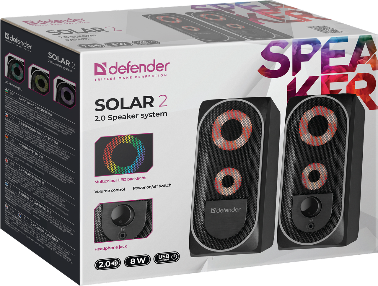 Акустическая система 2.0 Defender Solar 2 (8W, подсветка, пластик, питание от USB) 65402 - фото 3 - id-p134322078