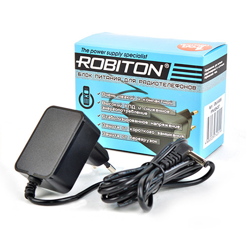 Блок питания ROBITON ID6,5-500S 6,5V 0.5A угловой 4,8x1,7 (+) для радиотелефонов Panasonic - фото 1 - id-p148105994