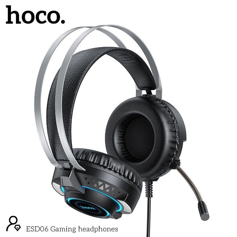 Наушники с микрофоном накладные Игровые HOCO ESD06 (2м, USB+3,5 мм) чёрный - фото 2 - id-p159260919