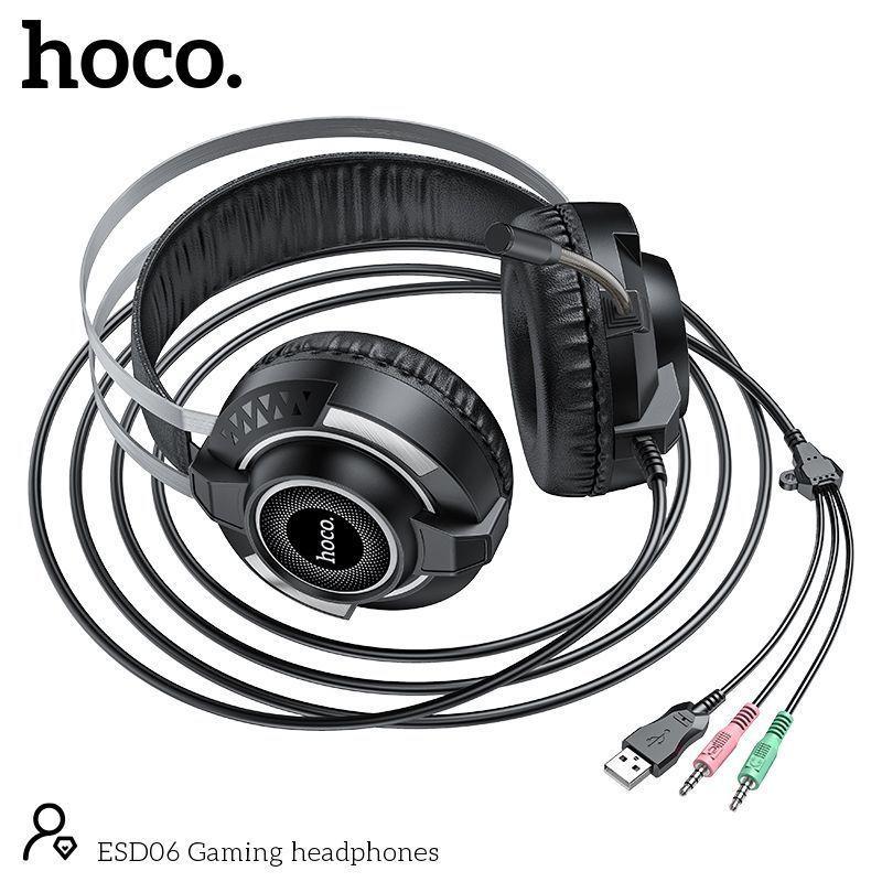 Наушники с микрофоном накладные Игровые HOCO ESD06 (2м, USB+3,5 мм) чёрный - фото 3 - id-p159260919
