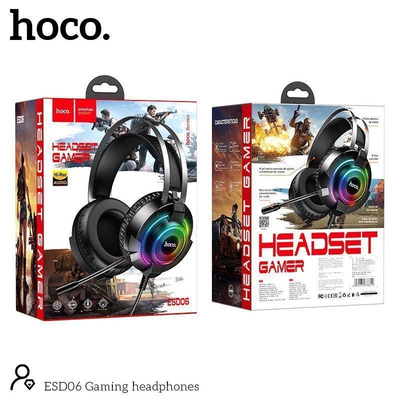 Наушники с микрофоном накладные Игровые HOCO ESD06 (2м, USB+3,5 мм) чёрный - фото 4 - id-p159260919