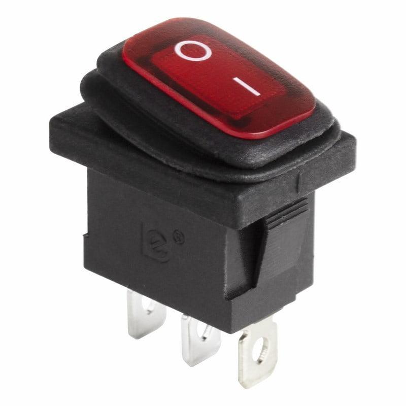 Переключатель клавишный прямоугольный Влагозащищенный Mini 250V 6А (4c) ON-OFF с подсветкой красный