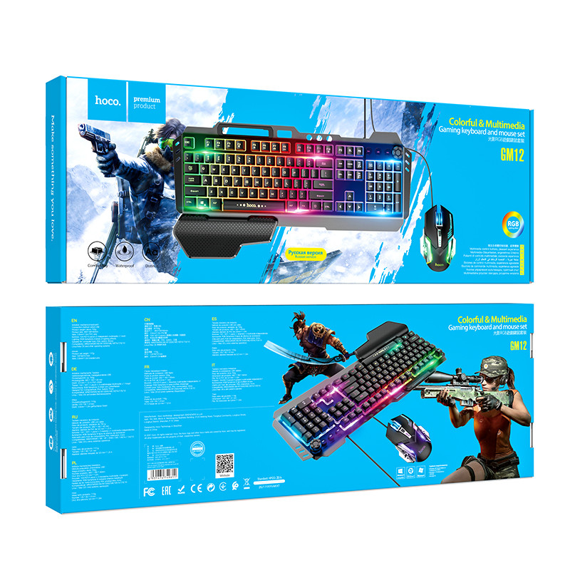 Комплект проводной игровой клавиатура + мышь HOCO GM12 с подсветкой Черный - фото 8 - id-p160817814