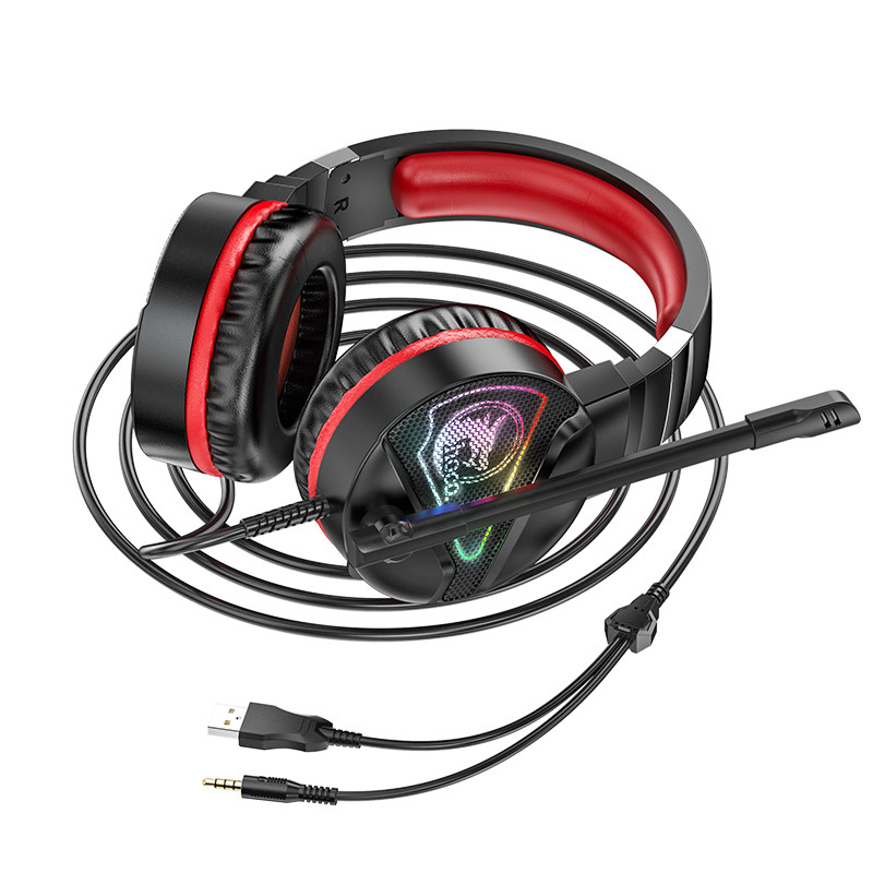 Наушники с микрофоном накладные Игровые HOCO W104 (2м, USB+3,5мм) Красные - фото 4 - id-p160817826
