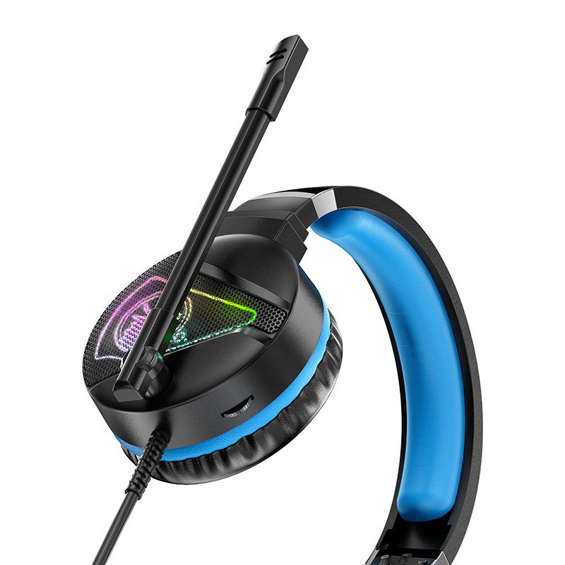 Наушники с микрофоном накладные Игровые HOCO W104 (2м, USB+3,5мм) Синие - фото 2 - id-p160817827