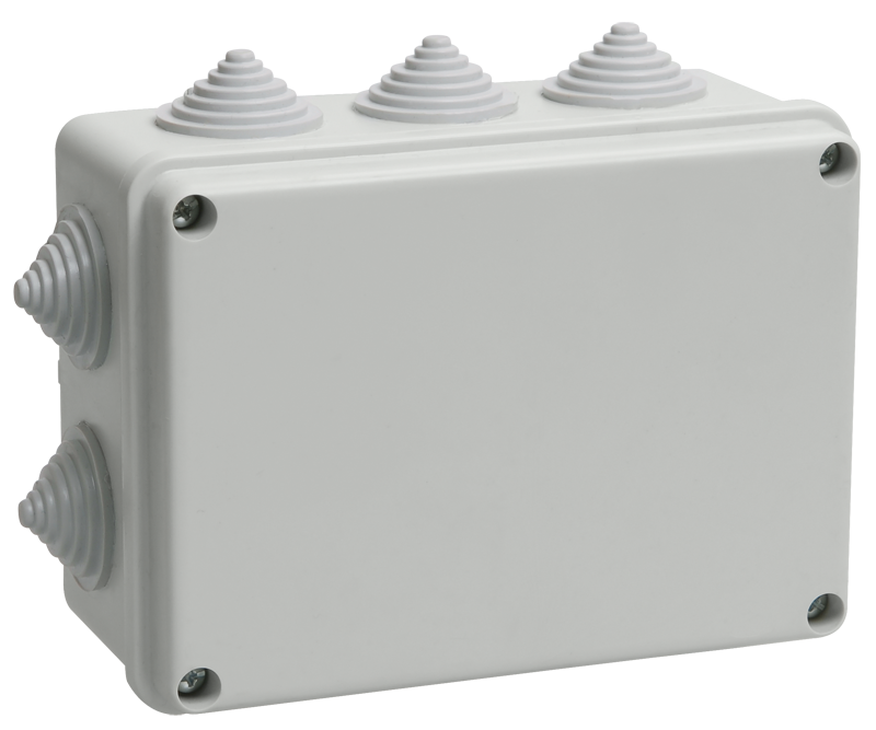 Коробка КМ41242 распаячная для о/п 150х110х70 мм IP55 (RAL7035, 10 гермовводов) / UKO10-150-110-070-K