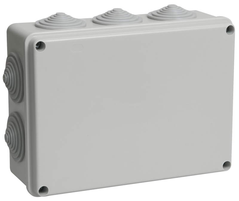 Коробка КМ41244 распаячная для о/п 190х140х70 мм IP55 (RAL7035, 10 гермовводов) / UKO11-190-140-070-K
