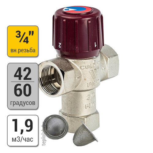 Watts Aquamix AM62C, 3/4", 42-60°С термостатический подмешивающий клапан - фото 1 - id-p164336614
