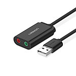 Аудио-переходник USB на 2х3.5 miniJack внешняя звуковая карта UGREEN US205 Черная