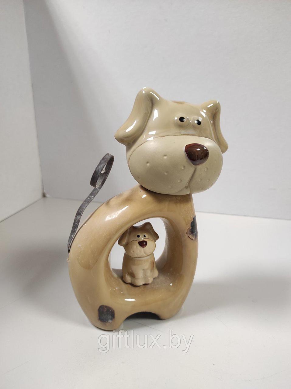 8006 Фигурка Собака со щенком,20*10*5 см,керамика+металл