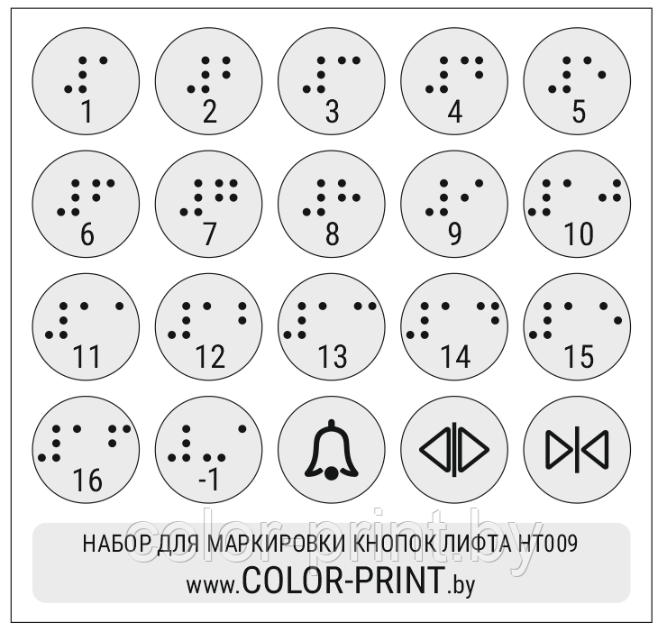 Комплект тактильных наклеек на кнопки лифта, 120*115мм прозрачный