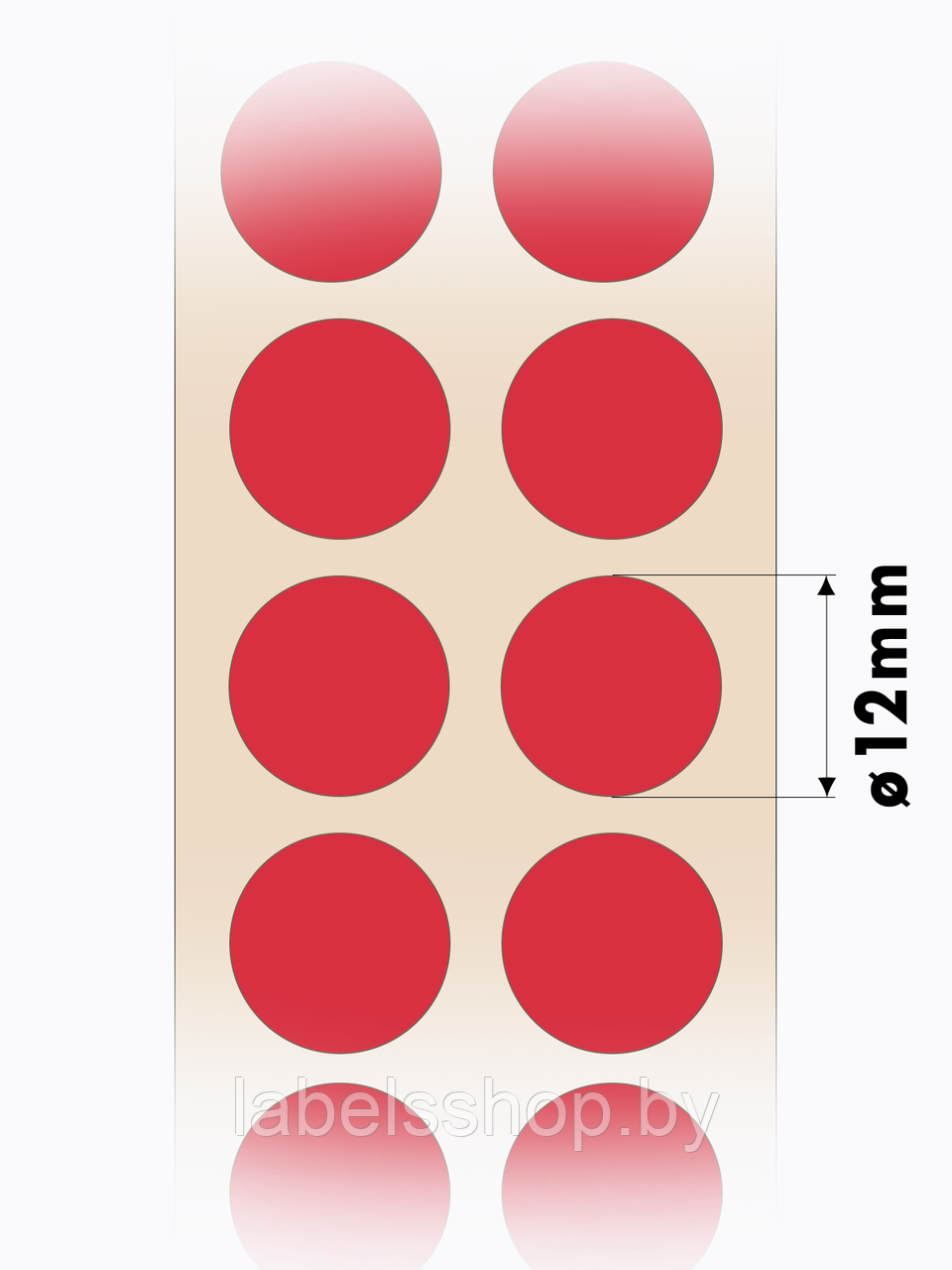 Круглые самоклеящиеся наклейки / этикетки в виде круга (D 12 мм), цвет красный, 1000 шт в ролике. - фото 4 - id-p164415275