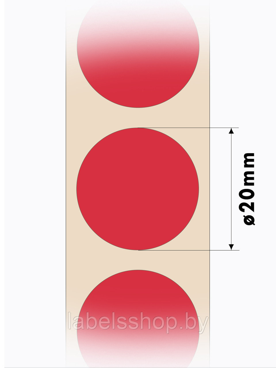 Круглые самоклеящиеся наклейки / этикетки в виде круга (D 20 мм), цвет красный, 300 шт в ролике. - фото 4 - id-p164420163