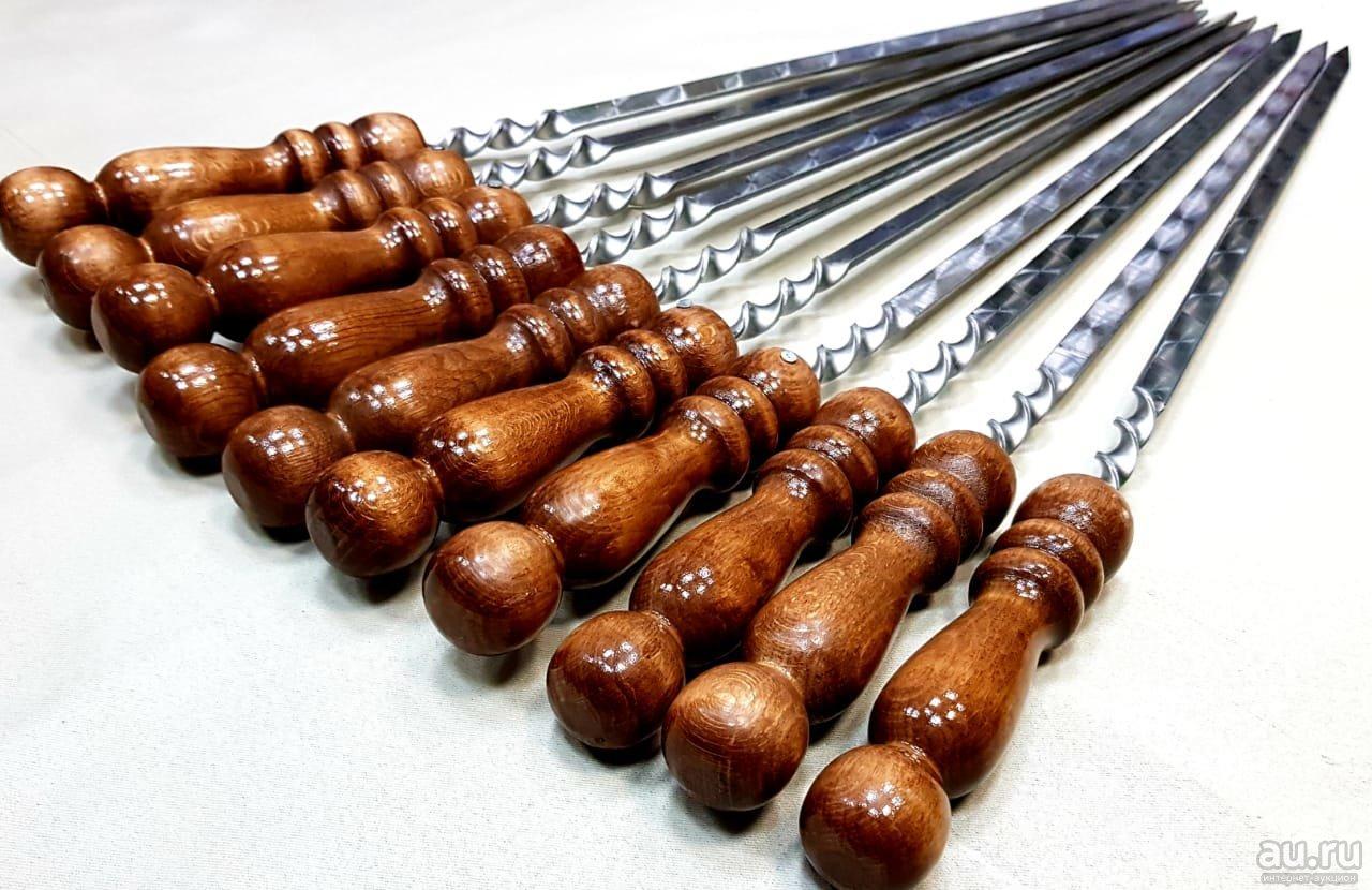 Набор кованых шампуров с деревянной ручкой (10шт по 69см)   Толщина 3мм (нержавейка), фото 1