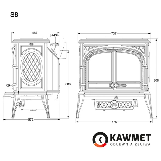 Чугунная печь KAWMET Premium S8 (13,9 кВт) - фото 3 - id-p164464883