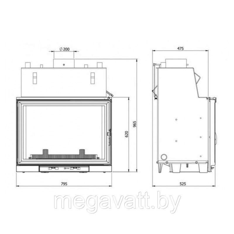 Каминная топка W7 CO (25.3 kW) с водяным контуром - фото 5 - id-p164474703