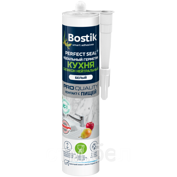 Герметик силиконовый BOSTIK Perfect Seal Кухня Нейтральный белый 280 ML - фото 1 - id-p125650011