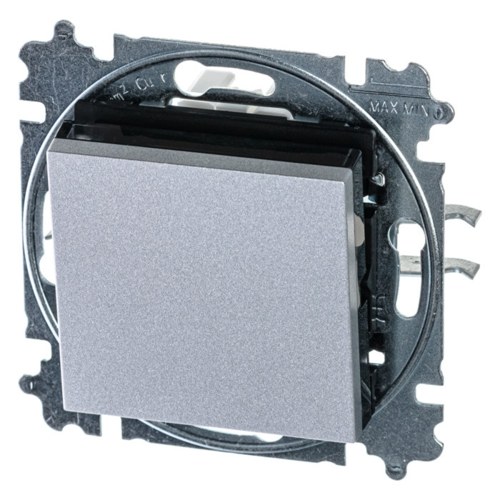Выключатель кнопочный одноклавишный ABB Levit, серебро / дымчатый чёрный - фото 2 - id-p164438853