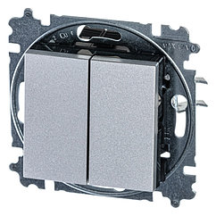 Выключатель кнопочный двухклавишный ABB Levit, серебро / дымчатый чёрный