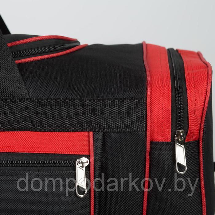 Сумка спортивная, 3 отдела на молниях, наружный карман, длинный ремень, цвет чёрный/красный - фото 3 - id-p164515792