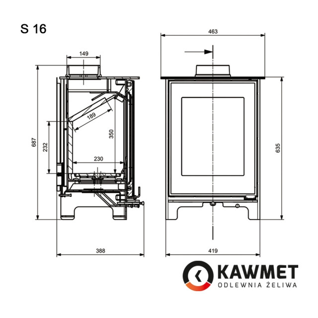 Чугунная печь KAWMET Premium S16 (4,9 кВт) - фото 3 - id-p164515785