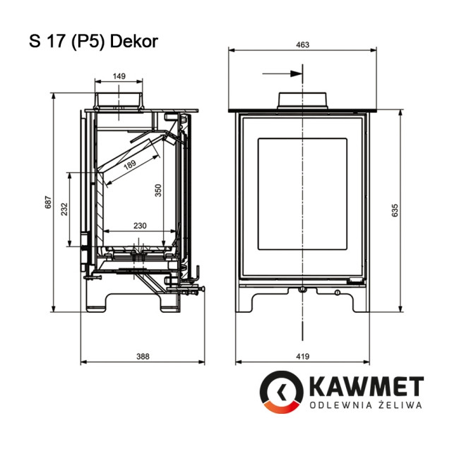 Чугунная печь KAWMET Premium S17 Dekor (4,9 кВт) - фото 2 - id-p164516526