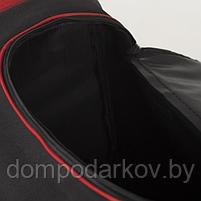 Сумка спортивная, 3 отдела на молниях, 2 наружных кармана, длинный ремень, цвет чёрный/красный, фото 4