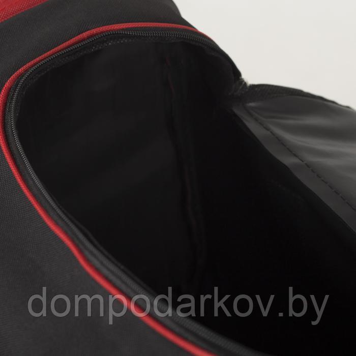 Сумка спортивная, 3 отдела на молниях, 2 наружных кармана, длинный ремень, цвет чёрный/красный - фото 4 - id-p164520876