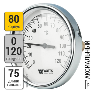 Watts F+R801(T) 80/75, 1/2" термометр аксиальный