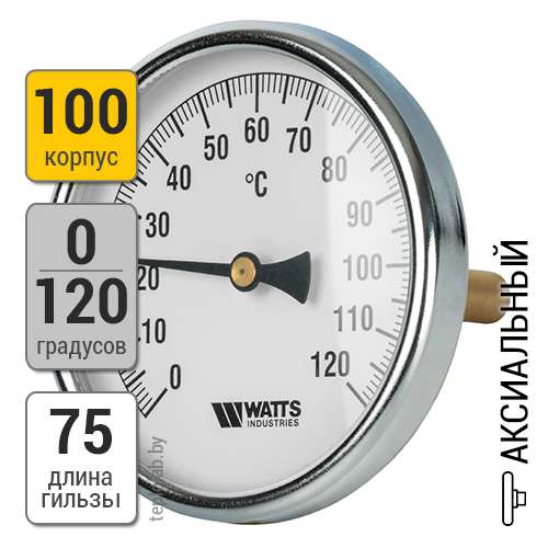 Watts F+R801(T) 100/75, 1/2" термометр аксиальный