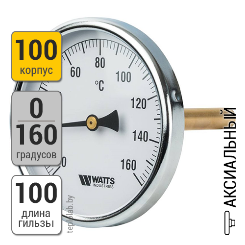 Watts F+R801(T) 100/100, 1/2" термометр аксиальный