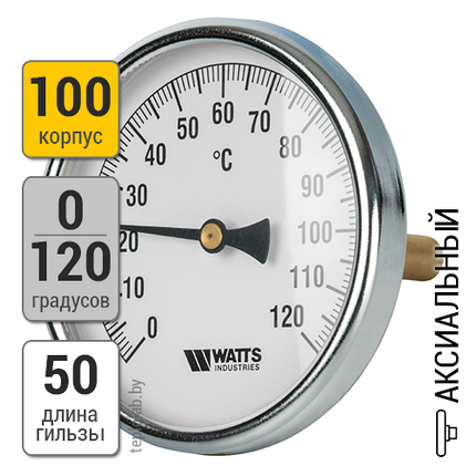 Watts F+R801(T) 100/50, 1/2" термометр аксиальный с уплотнением, фото 2