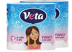 Бумага туалетная двухслойная  Veta Fancy 1*4 рулона