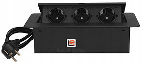 Блок розеточный встраиваемый Timex 3x2P+E со шторками, кабель 1,5m, 3600Вт, металл, черный