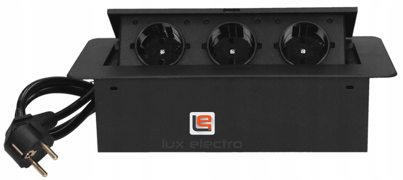 Блок розеточный встраиваемый Orno 3x2P+E со шторками, кабель 1,5m, 3600Вт, металл, черный - фото 1 - id-p164550257