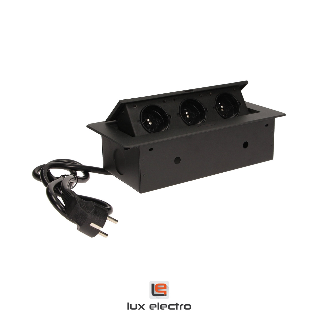 Блок розеточный встраиваемый Orno 3x2P+E со шторками, кабель 1,5m, 3600Вт, металл, черный - фото 2 - id-p164550257