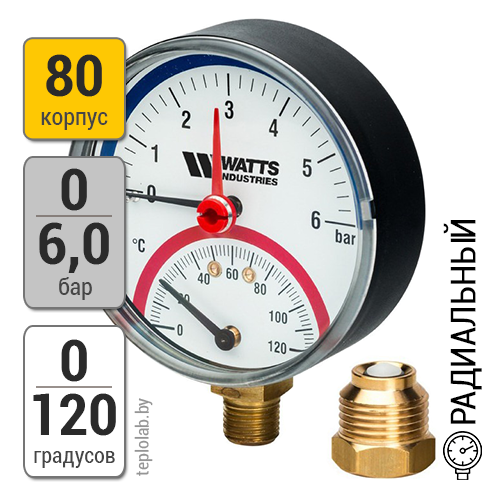 Watts FR 828 (TMRP) 80/6, 1/2" термоманометр радиальный