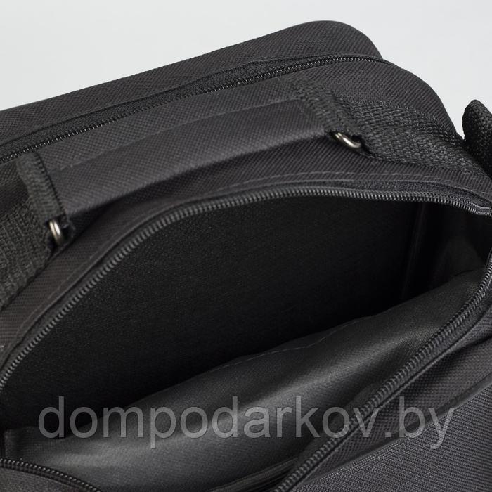 Сумка деловая, 2 отдела на молниях, 2 наружных кармана, длинный ремень, цвет чёрный - фото 4 - id-p164570299