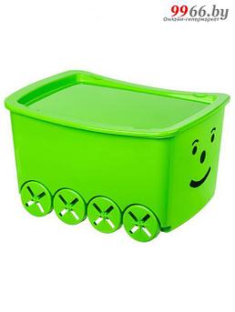 Детский ящик корзина для хранения игрушек Elan Gallery Гусеница 48L 160066 на колесах зеленый