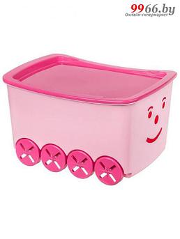 Детский ящик корзина на колесах для хранения игрушек Elan Gallery Гусеница 48L 160067 розовый
