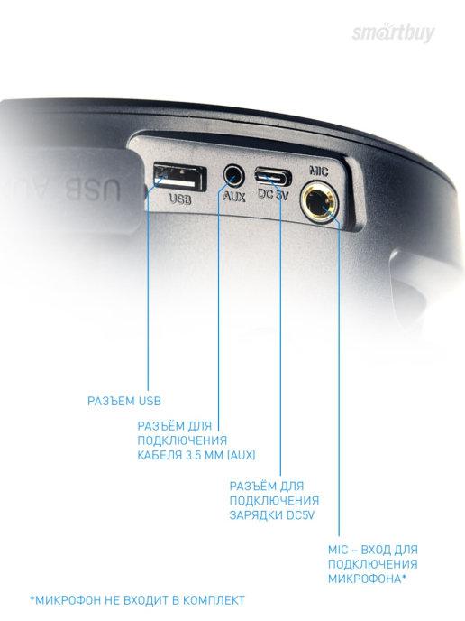 Портативная колонка Smartbuy Z1 74W (Bluetooth, USB, AUX, FM-радио, караоке, аккумулятор 4400 mAh, подсветка) - фото 7 - id-p164656747