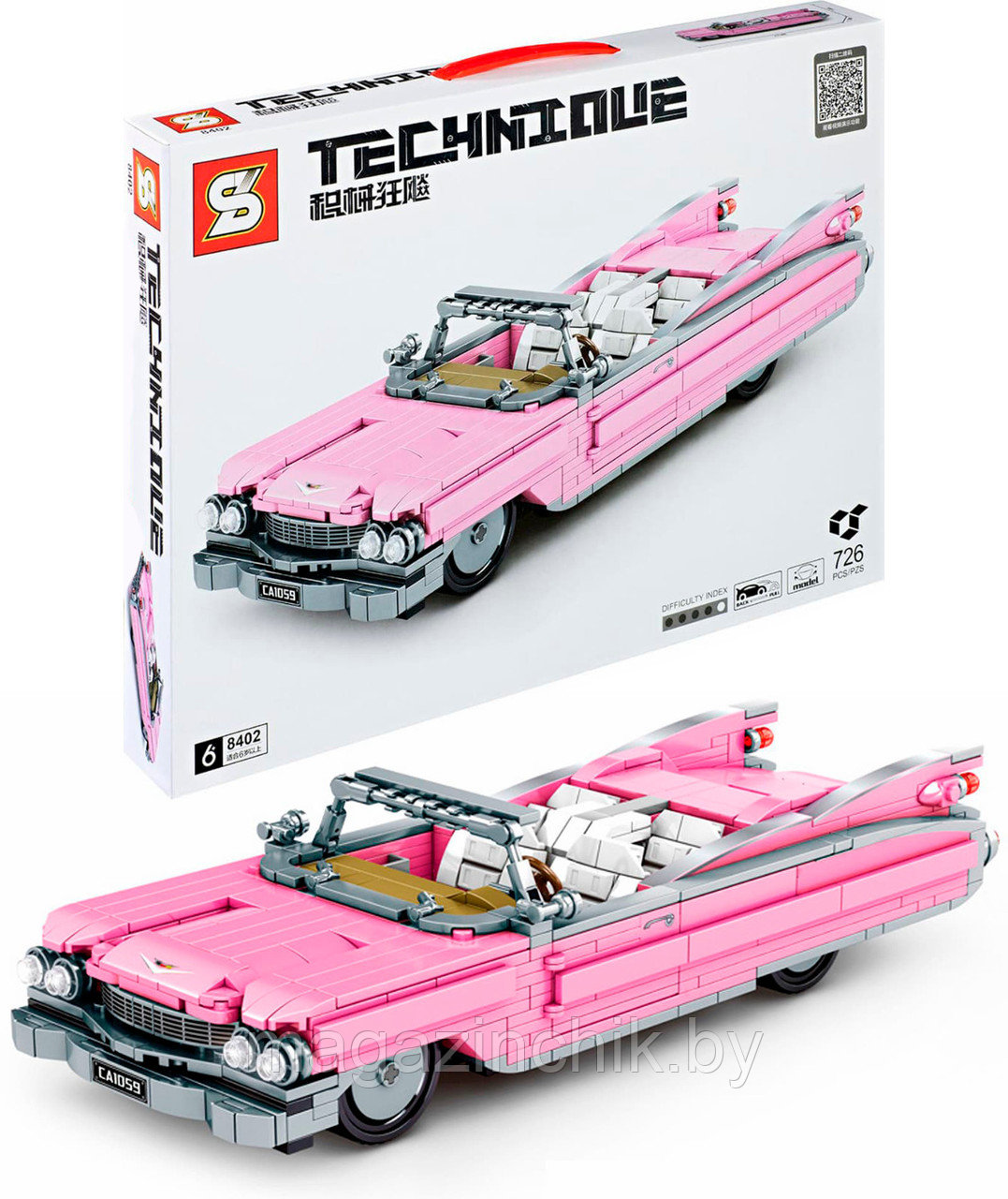 Конструктор Розовый ретро-кабриолет Cadillac, SY 8402, инерционный, аналог Лего Креатор - фото 1 - id-p164692059
