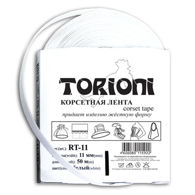 “TORIONI” RT-11 корсетная лента (регилин) полиэстер 11 мм, белый