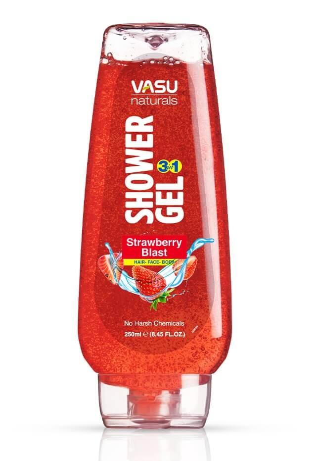 Гель для душа Клубничный Взрыв 3 в 1 (Vasu Shower Gel Strawberry Blast), 250 мл - волосы, лицо, тело - фото 1 - id-p164739414