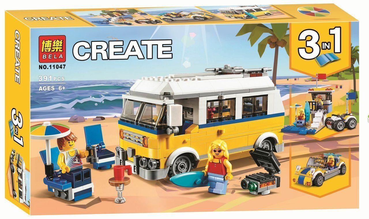 Конструктор BELA 11047 "Фургон серферов 3 в 1", 391 деталь, аналог LEGO Creator Креатор 31079 - фото 1 - id-p164749320