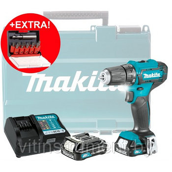 Аккум. дрель-шуруповерт MAKITA DF 333 DYX14 в чем. (12.0 В, 2 аккумулятора., 1.5 А/ч Li-Ion, 2 скор., 30 Нм)